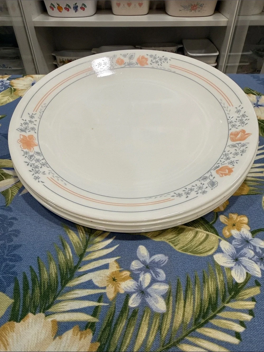 Four Corelle Apricot Grove dinner plates